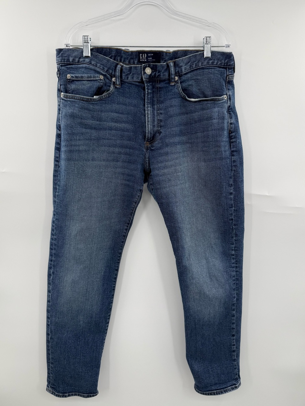 Gap Denim Mens 36x30 Slim Jeans Medium Indigo Blue Stretch 5 Pocket Classic Fall